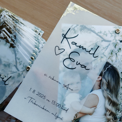 3/20    K&E l svatební oznámení s pauzovacím papírem a ručním zlacením