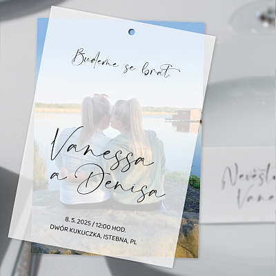16/20    V&D l svatební oznámení na pauzovacím papíru s podkladovou fotkou