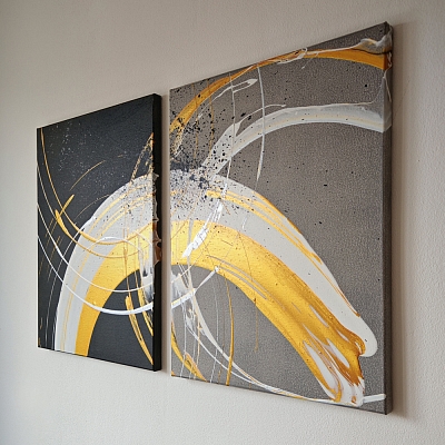 1/23    Abstraktní malba metodou pendulum na plátno, kterou jsme s manželem společně vytvořili.